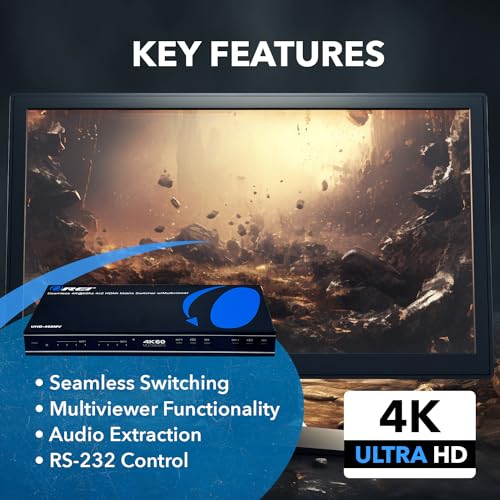 OREI 4x2 HDMI Matrix Multiview 4K@60Hz RS-232 IR PIP EDID 3.5mm/Analog OSD | Multiviewer HDMI 4K, HDMI 4x2 Quad Multiviewer – 18Gbps, HDCP 2.2, Dual HDMI Out, 8 Display Modes, Audio Extraction - style: 4x2 Multiviewer - 4K@60Hz