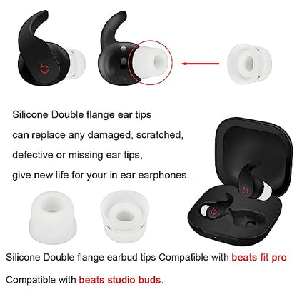 6 Pairs Double Flange Earbud Tips Compatible with Beats Fit Pro Ear Tips Silicone Ear Bud Tips Replacement Earbuds Cap White S M L - color: White