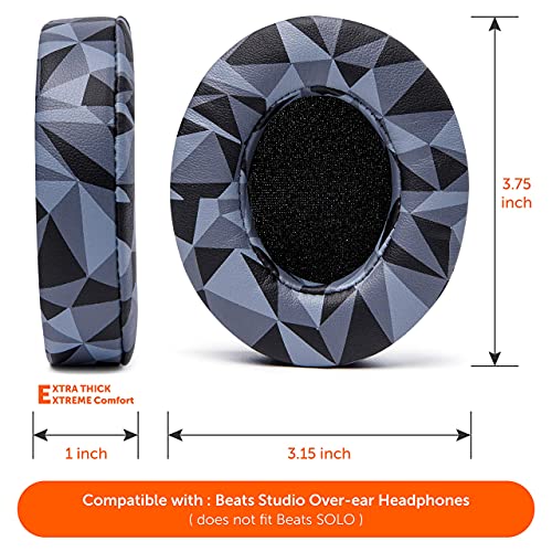 WC PadZ Studio 2 & 3 - Ear Pads for Beats Studio 2, 3 Wired & Wireless | Made by Wicked Cushions | Does NOT Fit Beats Solo (B0501, B0500). PU Leather, Enhanced Foam & Stronger Adhesive | Geo Grey - color: Geo Grey