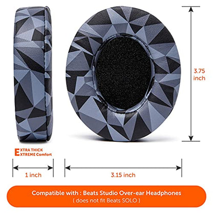 WC PadZ Studio 2 & 3 - Ear Pads for Beats Studio 2, 3 Wired & Wireless | Made by Wicked Cushions | Does NOT Fit Beats Solo (B0501, B0500). PU Leather, Enhanced Foam & Stronger Adhesive | Geo Grey - color: Geo Grey