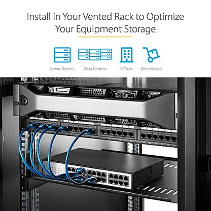 StarTech.com 1U Server Rack Shelf - Vented Rack Mount Cantilever Tray for 19" Network Rack & Cabinet, 44lb/20kg, 10" Deep | Universal 19in fit, Network rack and cabinet, SPCC cold-rolled steel, Perforated airflow, Front-mounted tray - size: 10", style: si