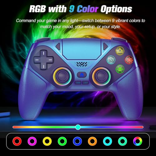 Gamrombo RGB Wireless Controller for PS5/PC – Bluetooth Gamepad with Turbo, Macro, Dual Vibration, 6-Axis Motion, 3.5mm Audio Jack & 1000mAh Battery - color: Metal Blue