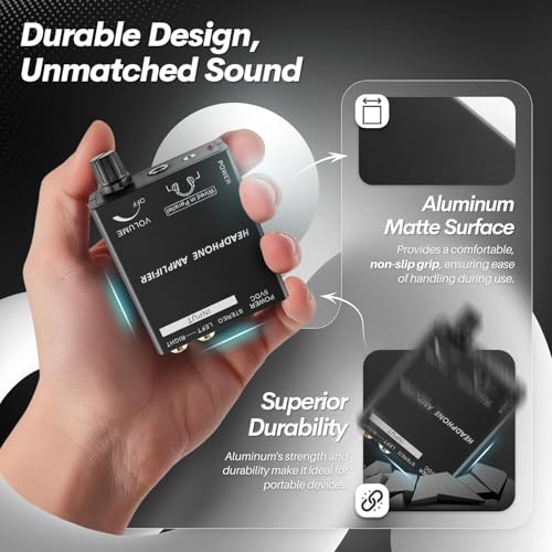 TNP Portable 3.5mm Headphone Amplifier with RCA Input, Volume Control | Inline Headphone Amp with 3.5mm and 6.35mm Outputs, 5V Power Adapter, and Analog Knob for Pc and Home Audio