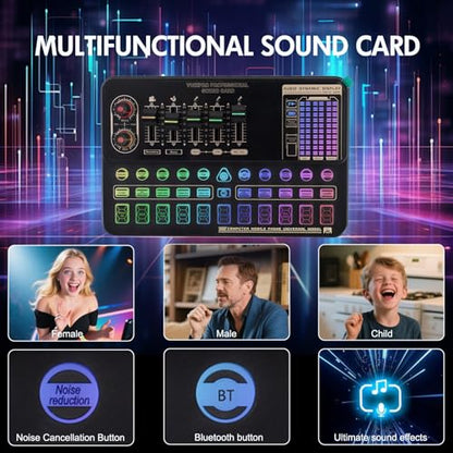 Podcast Equipment Bundle, V10XPRO Audio Mixer with Voice Changer | Professional BM-800 Podcast Microphone with Adjustable Stand, Audio Interface for Podcasting, Singing, Gaming YouTube Tiktok - color: Black