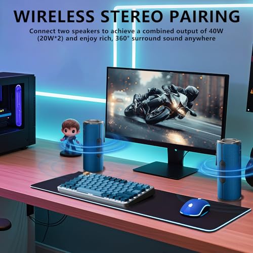 BYANDBY Bluetooth Speaker with IPX5 Waterproof 2 Portable, Long Playtime, Wireless Stereo Pairing, 12W Stereo Sound, BT 5.3, Bassup, Electronics for Home, Shower, Outdoors, Travel(Blue) - color: Blue