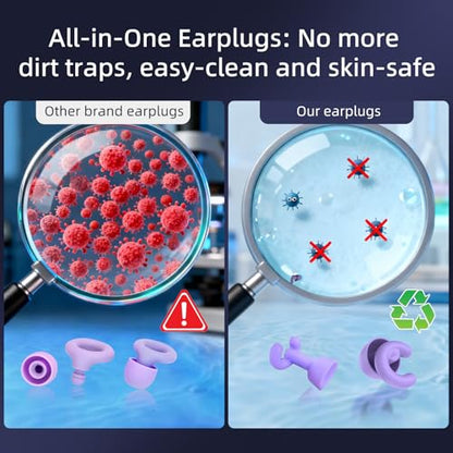 Noise Cancelling Ear Plugs Sleep 50dB NRR Side Sleep Small Ear | ultra soft silicone, reusable one-piece design, 4 sizes included, portable case - color: Purple