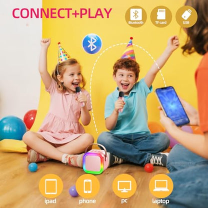 Kinglucky Mini Karaoke Machine for Kids, Top Birthday Gift Pick for Girls Ages 3, 4, 5, 6, 7, 8, 9, 10, 11, 12 Years Old, Kids' Personal Video Players Accessories with 2 Mics Singing Present Toy Pink - color: Pink