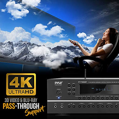 Pyle 7.1-Channel Hi-Fi Bluetooth Stereo Amplifier - 2000 Watt AV Home Theater Speaker Subwoofer Surround Sound Receiver w/Radio, USB, RCA, HDMI, MIC in, Supports 4K UHD TV, 3D, Blu-Ray - PT796BT.5