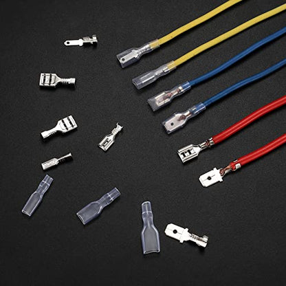 360 Pcs 2.8/4.8/6.3mm Male and Female Wire Spade Connectors, Quick Splice Electrical Wire Crimp Terminal Block Connectors with Insulating Sleeve Kit for Car Audio Speaker Electrical Wiring