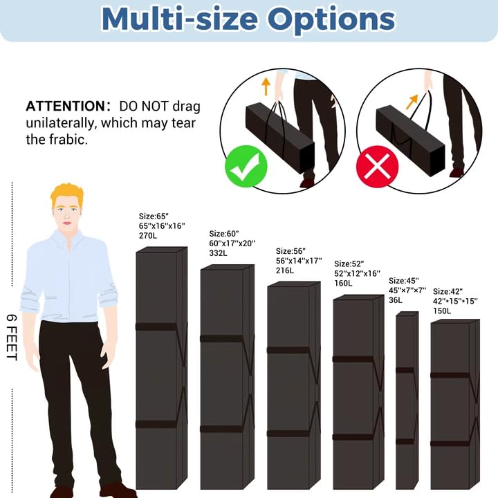COOLBEBE 56" Sports Duffle Bag - 216L Extra Large Travel Duffel Luggage Bag | Upgrade 2-way Lockable Zippers, Heavy Duty Waterproof Long Duffle Bag for Tent Pole Camping Outdoor Moving (Black 56inch) - size: 56" x 14" x 17"