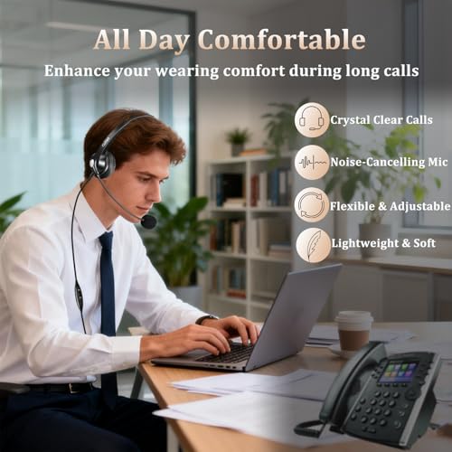 Callez RJ9 Polycom Phone Headset for Polycom VVX411 VVX311 VVX500 VVX601 | Telephone Headset with Noise Cancelling Mic, Volume Controls, Phone Headphone for Polycom VVX250 VVX400 VVX410 Office Phones