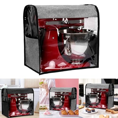 Linen Grey Mixer Dust with Storage Pockets, Oxford Cloth Blender Bag Kitchen Organization, Foldable Anti-Dust Case 35.5cm