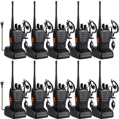 Baofeng Walkie Talkies 888S Rechargeable Long Range with Earpieces for Adults, 16 Channel Professional Radio Handheld Two Way Radios Li-ion Battery and Charger Included (10pack with 10earpiece) - color: 10pack with 10earpiece