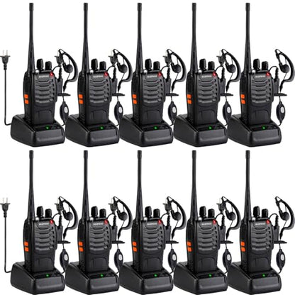 Baofeng Walkie Talkies 888S Rechargeable Long Range with Earpieces for Adults, 16 Channel Professional Radio Handheld Two Way Radios Li-ion Battery and Charger Included (10pack with 10earpiece) - color: 10pack with 10earpiece