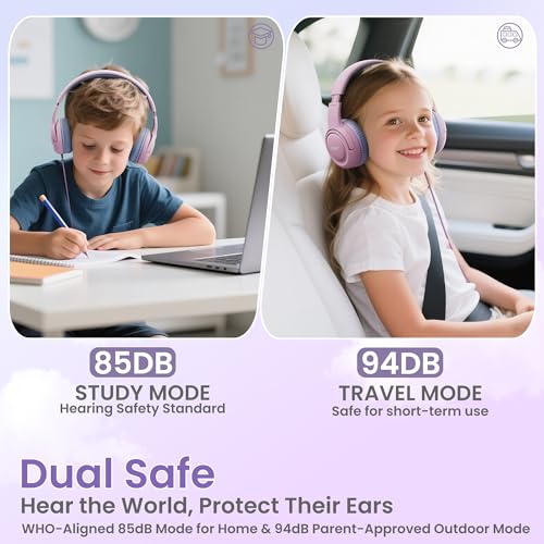 Acer Kids Headphones for School, 85-94dB Limiter, 3.5mm Jack, w/Mic HK03 | Foldable Wired Over Ear Headphones, for Toddler School/Tablet/iPad/PC/Travel, Pink-Purple - color: Pink Purple