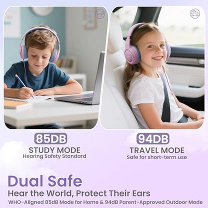 Acer Kids Headphones for School, 85-94dB Limiter, 3.5mm Jack, w/Mic HK03 | Foldable Wired Over Ear Headphones, for Toddler School/Tablet/iPad/PC/Travel, Pink-Purple - color: Pink Purple