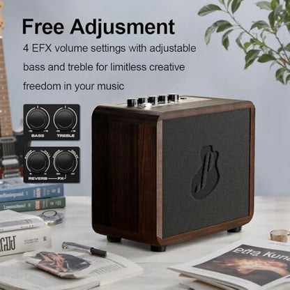 15W Mini Guitar Amp, Portable Acoustic/Electric Guitar Amplifier Rechargeable, Wireless Guitar Practice Amp with Reverb, Chorus & Delay, Supports OTG, AUX, REC, Bass and Treble Control