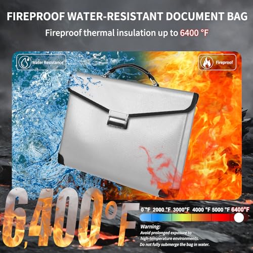Fireproof Document Bag, 14.5" X11" X2.5", Silver | Fireproof Money Bag for Cash, With Metal Lock and Zipper, Fireproof&Waterproof Organizerm, Protects Valuables Legal Documents - color: Silver