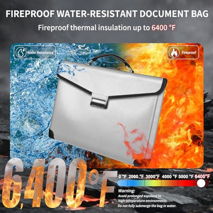 Fireproof Document Bag, 14.5" X11" X2.5", Silver | Fireproof Money Bag for Cash, With Metal Lock and Zipper, Fireproof&Waterproof Organizerm, Protects Valuables Legal Documents - color: Silver
