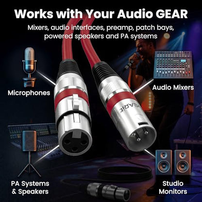 GEARit 22AWG OFC XLR Cables 1FT 10-Pack Male to Female for Audio Engineers - size: 1 Foot