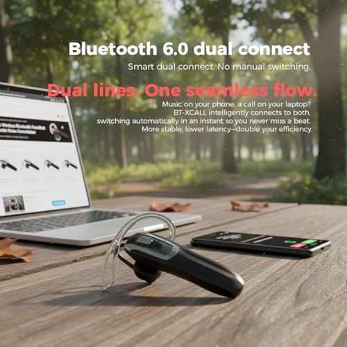 Bluetooth Headset with 38H Talk Time, Dual Mic Noise Cancelling - color: Black