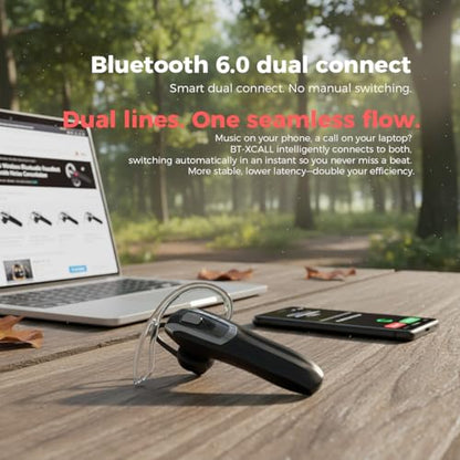 Bluetooth Headset with 38H Talk Time, Dual Mic Noise Cancelling - color: Black