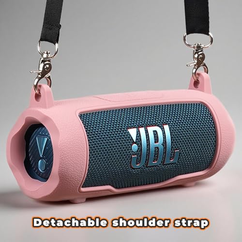 Silicone Cover Compatible with JBL Flip 7 Waterproof Portable Speaker with Shoulder Strap (Pink) - color: Pink