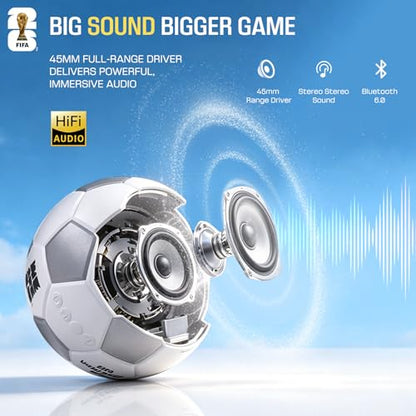 FIFA World Cup 2026 Wireless Bluetooth Speaker - Portable Soccer Ball Shaped Smart Speaker with Dynamic RGB LED, Loud Stereo Sound, Mini Wireless Speaker with TF Card & Lanyard Hole (White)