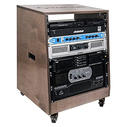 Sound Town DIY Solid Baltic Birch Plywood Slanted 12U Studio Rack, Weathered Brown, Rubber Feet, Casters (SDRK-12TB) - size: 12U,Weathered Brown