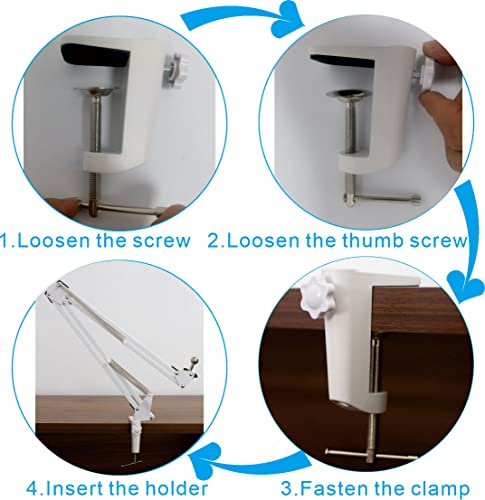 Replacement Heavy Duty C Clamp for 1/2” Base Magnifying Lamp,Desk Lamp,Swing Arm Lamp,Phone I pad Mount,Tablet Mic Holder,Table Mount Clamp for Microphone Stand Mic Boom Arm (ALU White) - color: Alu White