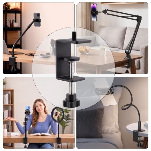 2-Pack Heavy Duty Adjustable C-Clamp with M10 Stud Mount - Steel Desk Clamp for Lamp, Microphone, Light Poles & Table | Multi-Purpose Clamps for Secure Mounting - size: 10 mm Stud