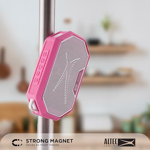 Altec Lansing Portable Bluetooth Speaker HYDRAMINI 2.0, IP67 Waterproof, Portable Speaker, 12h Playtime, Wireless Pairing, USB-C Quick Charge, Magnetic Bluetooth, Voice Assistant Integration - color: Electric Pink/White