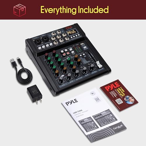 Pyle 6 Channel Studio Mixer - Small Footprint, USB - PC Recording, Bluetooth In, MP3 Player, DSP Effects, +48V Phantom Power, XLR Combo Inputs, Control Room Out, Smooth Dials and Faders - PMX406ST - size: 6