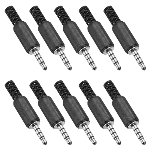 MECCANIXITY 10 Pcs 1/8" TRRS Audio Male Plug, 3.5mm Jack Plug Adapter Replacement, 4 Pole Solder Jack Cable Connector for Speaker Microphone Guitar (Black)