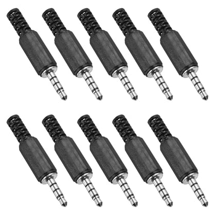 MECCANIXITY 10 Pcs 1/8" TRRS Audio Male Plug, 3.5mm Jack Plug Adapter Replacement, 4 Pole Solder Jack Cable Connector for Speaker Microphone Guitar (Black)