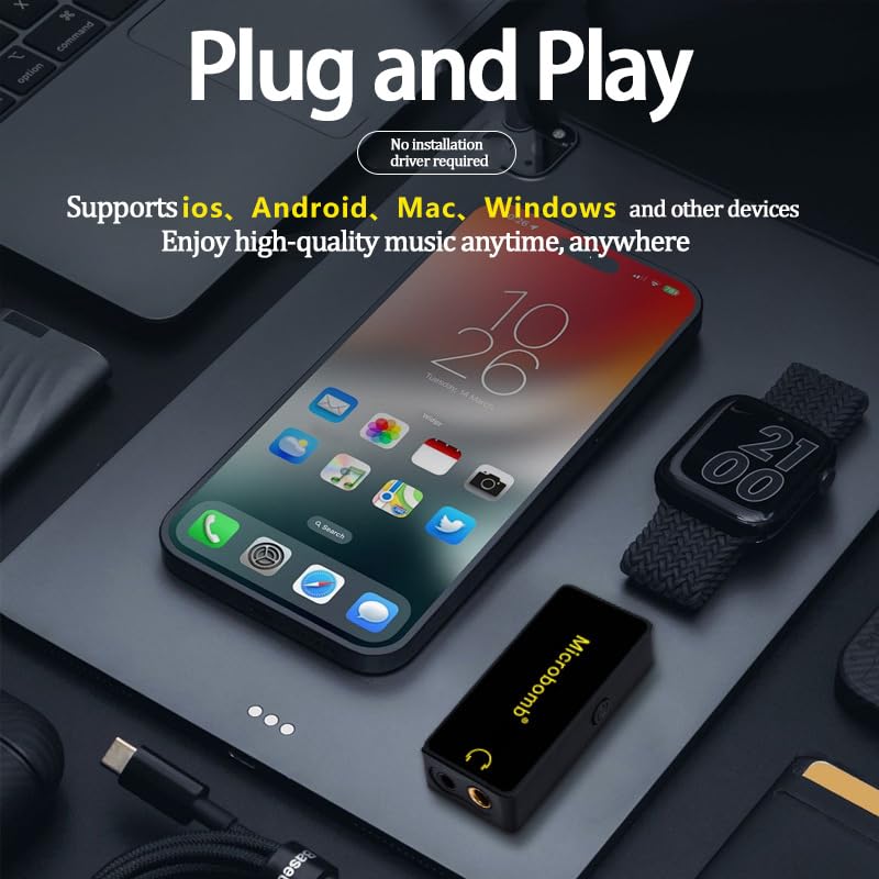 HiFi Audio Decoder Amplifier, Portable USB DAC Headphone Amp with 48kHz/16bit & 120dB, 3.5mm/4.4mm Balanced Output for Smartphone, PC, HiFi Earphones
