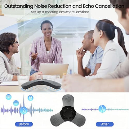Conference Speaker with Microphone 360° Voice Pickup USB Bluetooth Speakerphone for Home Office & Meeting Room