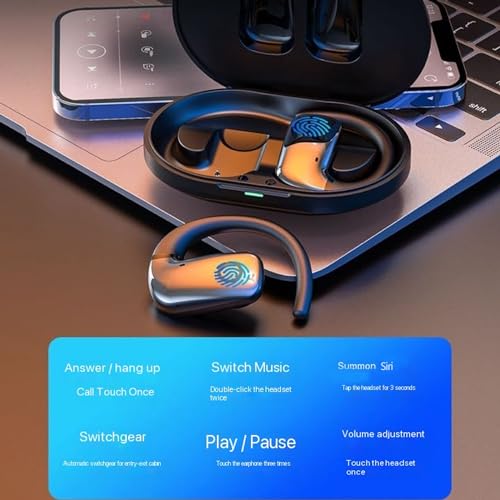 Open-Ear Wireless Headphones Bluetooth Earbuds Charging Case Ear Buds with Silicone Earhook Over-Ear Earphones for TV Phone Laptop Music, Black - color: #03Black