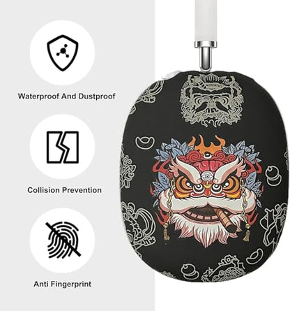 Case Compatible with AirPods Max Headphones, Cute Anime Lion Soft TPU Anti-Scratch Protective Ear Cup Covers Headphone Cases for Woman Kids Man - color: Black Lion
