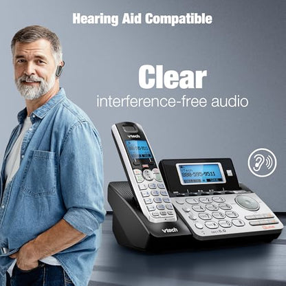 VTech DS6151-2 2-Line Expandable Cordless Phone System, 2 Handsets | Digital Answering System, Caller ID, DECT 6.0, Home & Small Business, Black/Silver - size: 2 Handsets