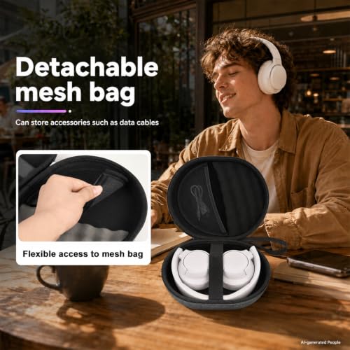 Hard Headphone Case for JBL Tune 770NC/510BT/720BT/520BT/670NC | Wave Foam, Elastic Strap, Soft Lining, Mesh Pocket, Carry Handle, Folded Headphone Storage, Deep Gray, Case Only - color: Deep Grey