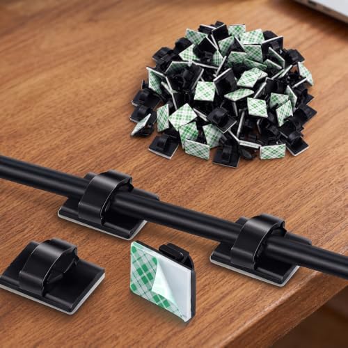 20Pcs Black Cable Clips, Desk Wall Cord Organizer Holders | 20Pcs black clips route charger, USB, power, network, headphone, TV, or computer cords across desks and walls. - color: 20pcs- Black Adhesive Cable Clips
