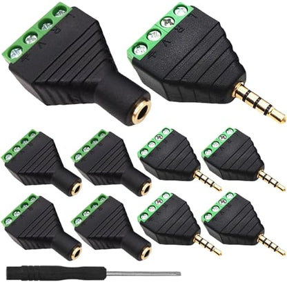 3.5mm Screw Terminal Gold Plated, 1/8" TRRS Male to 4 Pin Screw Terminal with 1/8" TRRS Female to 4 Pin Screw Terminal, Balun Solderless Converter with Screwdriver - color: 4Pin