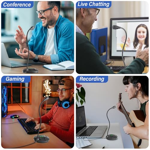 Plug & Play USB Computer Microphone, Flexible Gooseneck & Mute Button LED – Desktop Microphone for Gaming, YouTube, Streaming, Compatible with Windows/Mac (1.8m /6ft) - color: Black 1