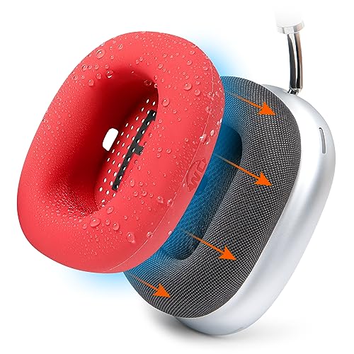 WC SweatZ Max - Patented Silicone Sweat Covers for AirPods Max 1 | Made by Wicked Cushions | (Does Not Fit AirPods Max 2). Sweatproof, Full Earpad Protection | Red - color: Red