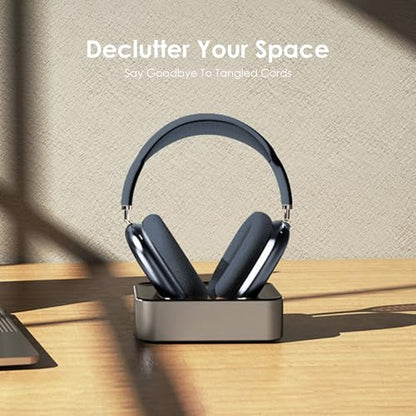 Headphone Charging Station for AirPods Max 1 & 2 - Magnetic Charger Dock with Lightning & USB-C Connectors, LED Indicator, Easy Drop-in Charging (Titanium) - color: Titanium