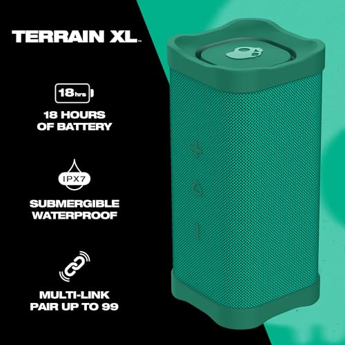 Lifeworks Skullcandy Terrain XL 무선 블루투스 스피커 - IPX7 방수 휴대용 스피커, 18시간 배터리, 나일론 손목 랩, 트루 와이어리스 스테레오 (그린) - color: 초록색., style: Terrain XL