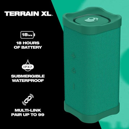 Lifeworks Skullcandy Terrain XL 무선 블루투스 스피커 - IPX7 방수 휴대용 스피커, 18시간 배터리, 나일론 손목 랩, 트루 와이어리스 스테레오 (그린) - color: 초록색., style: Terrain XL