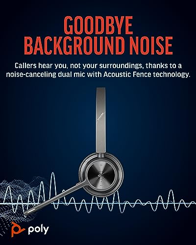 Poly Voyager 4320 UC Wireless Headset, Bluetooth Headphones with Mic - Noise-Canceling Boom Mic - Connect to PC via USB-C to USB-A Adapter, Cell Phone via Bluetooth - Microsoft Teams Certified - style: Headset, Teams Version