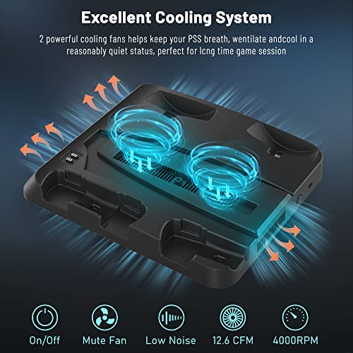 Upgraded PSVR2 Controller Charging Dock, Cooling Station with 3-Level Speeds Silent Fan, VR and PS5 Stand Horizontal Display Your PSVR2 and PS5 Accessories - color: PlayStation 5 Consoles